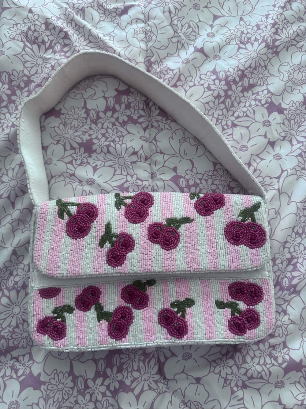 Pink Cherry Beaded Shoulder Bag